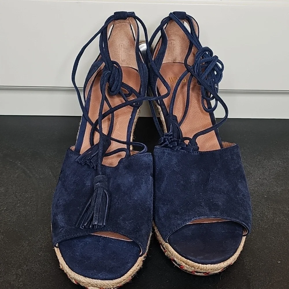 CAbi Isla Espadrille Navy Wedge Sandals - Size 9